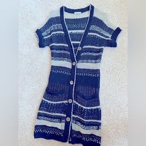 Oscar de la Renta knit mini dress/ cardigan retail $1540 navy/silver metallic